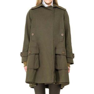 Max Studio Dark Green Button Tab-Sleeve Pocket Coat (XS) NWT